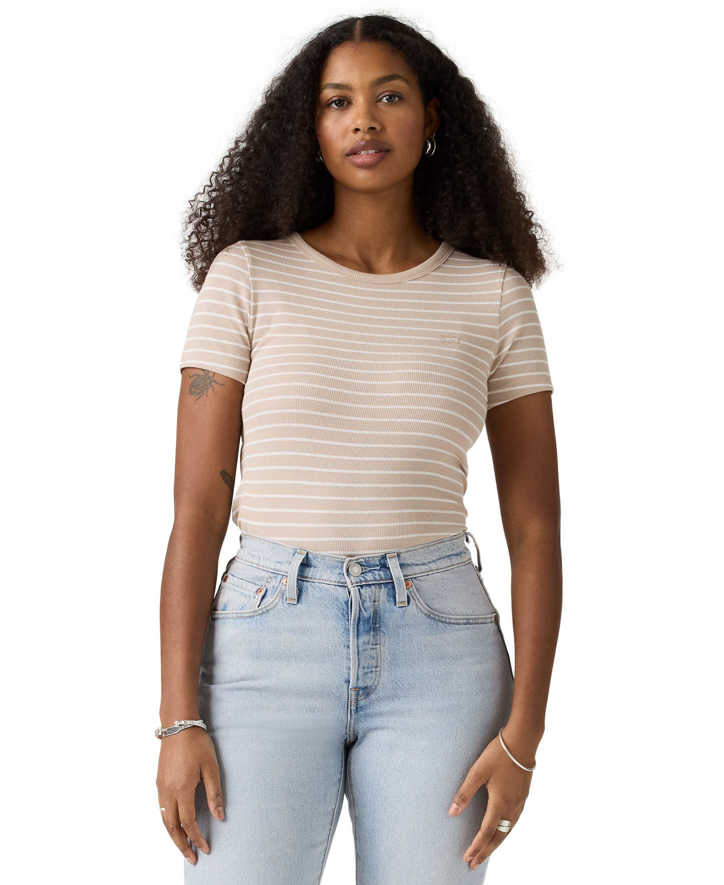 Levi's Women's Hayes Slim-Fit Short-Sleeve Crewneck T-Shirt - Gemini Stripe Chateau Gray