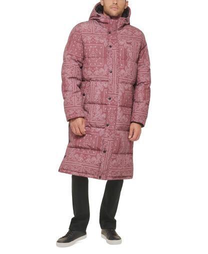 Levi's Men's Quilted Extra Long Parka Jacket - Mauve Bandana