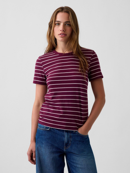 Organic Cotton VintageSoft T-Shirt - Purple burgundy & pink stripe