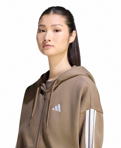 adidas Women's 3-Stripe Fleece Full-Zip Hoodie - Khaki Six/white