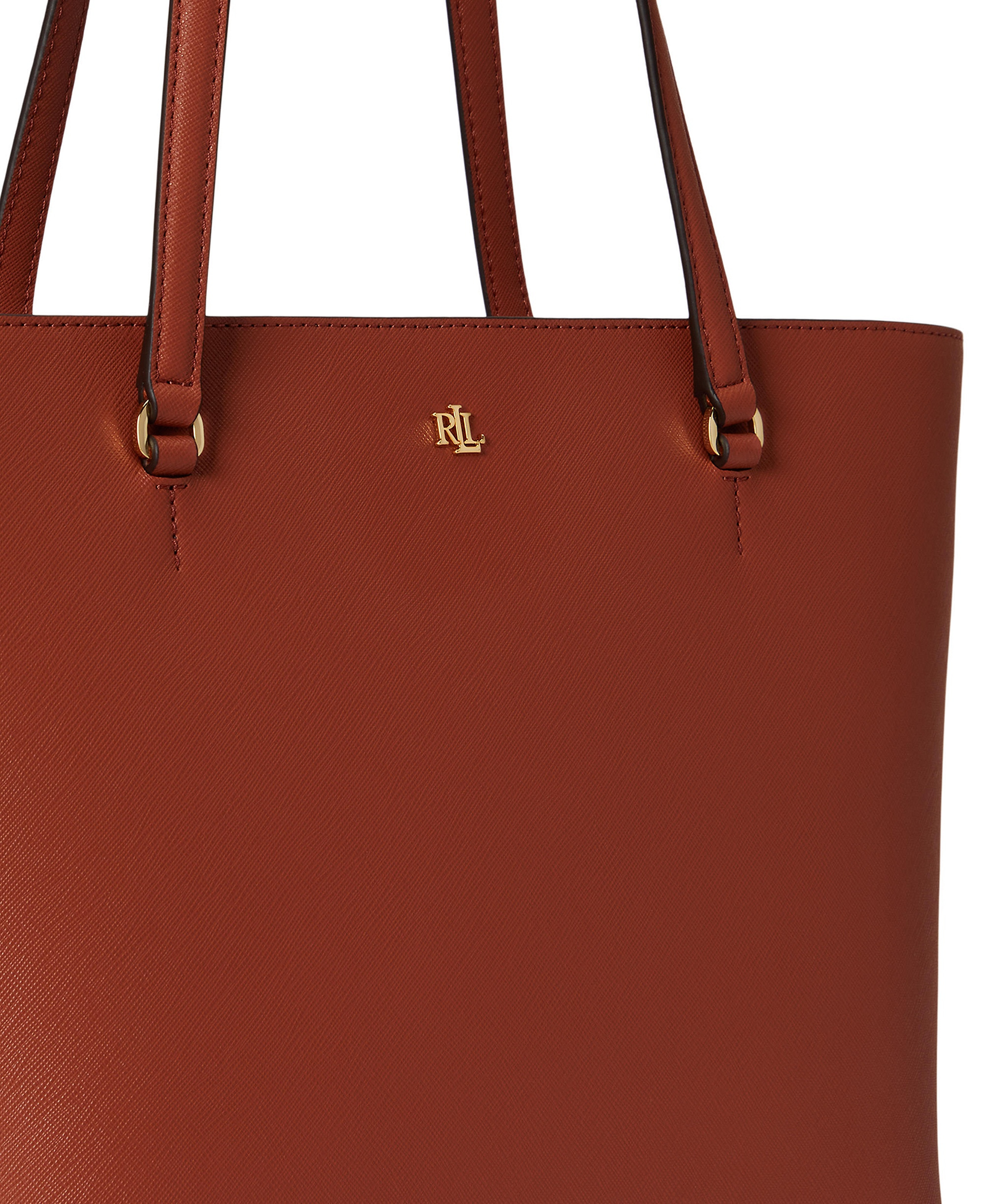 Lauren Ralph Lauren Crosshatch Leather Karly Medium Shopper Tote Handbag - Red Terracotta