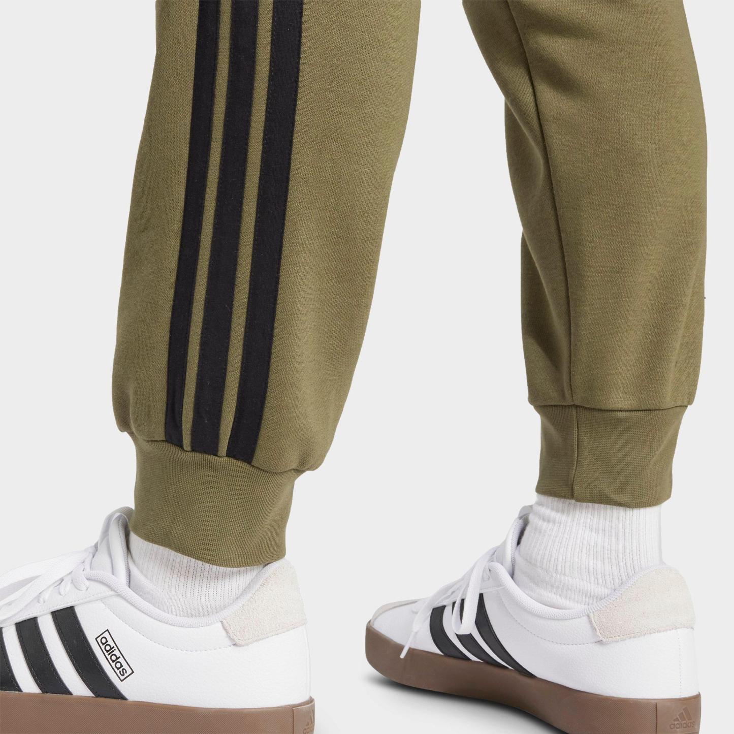Men's adidas Essentials 3-Stripes Fleece Jogger Pants - Olive Strata/Black