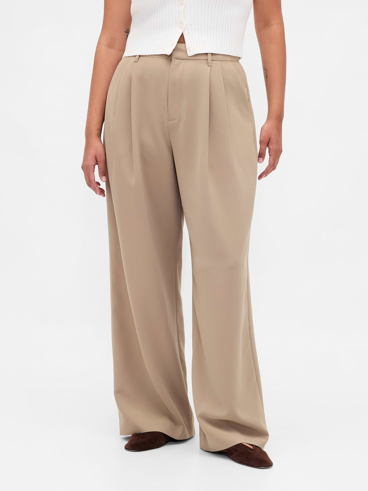 Curvy 365 High Rise Pleated Trousers - Beachwood brown
