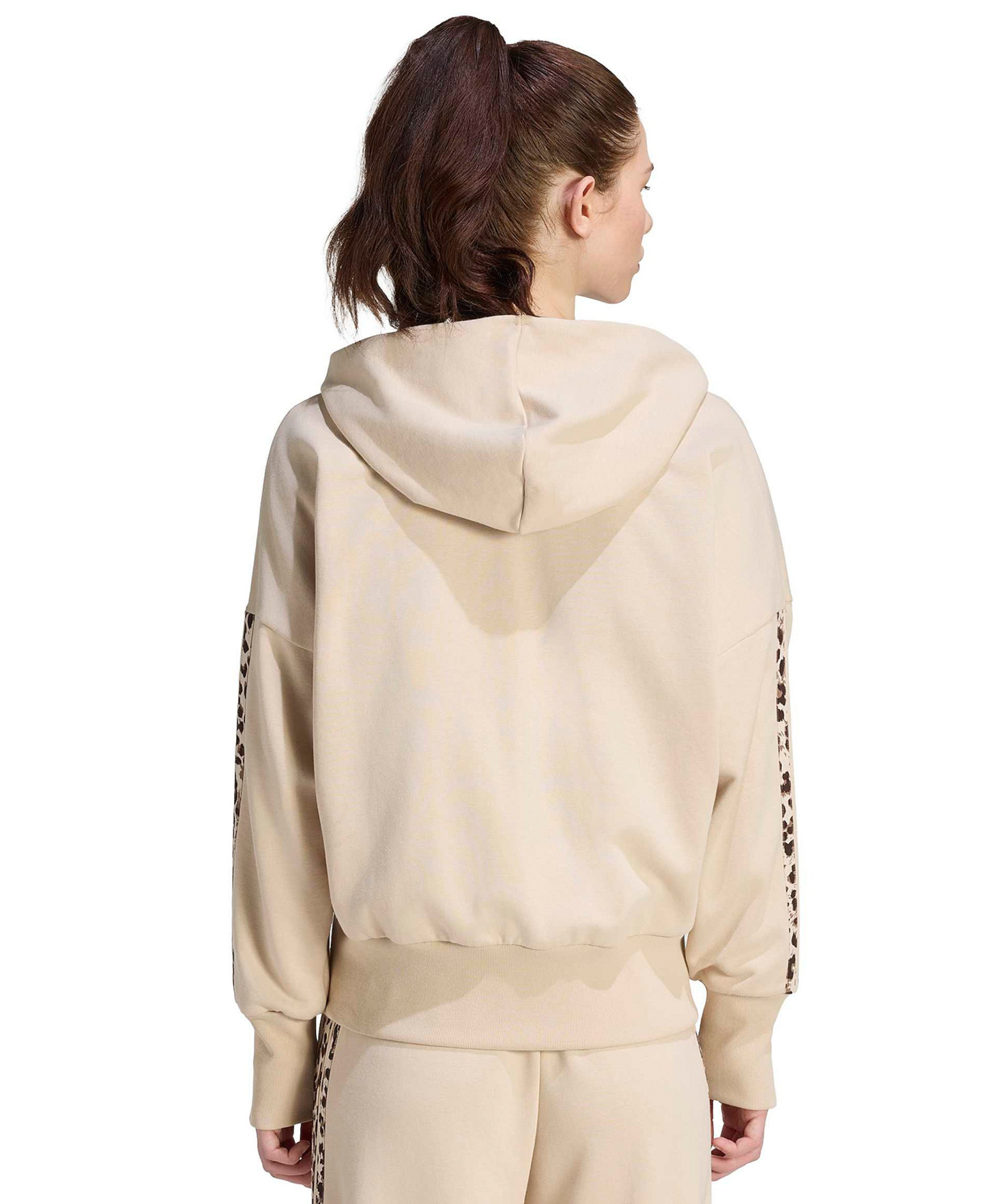 adidas Women's Seasonal Essentials Animal Print 3-Stripes Hooded Track Jacket - Crystal Linen/Multicolor/Khaki Six