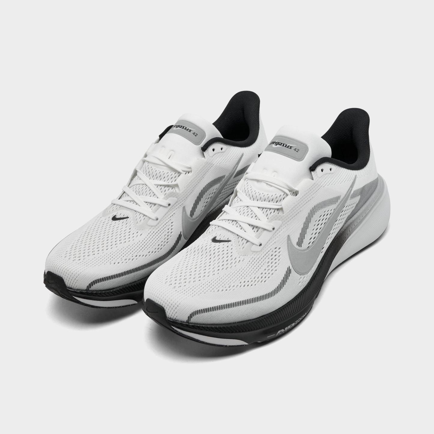 Men's Nithtke Pegasus 42 Running Shoes - Part 1 - Summit White/Photon Dust/Black/Metallic Silver - Both shoes facing left