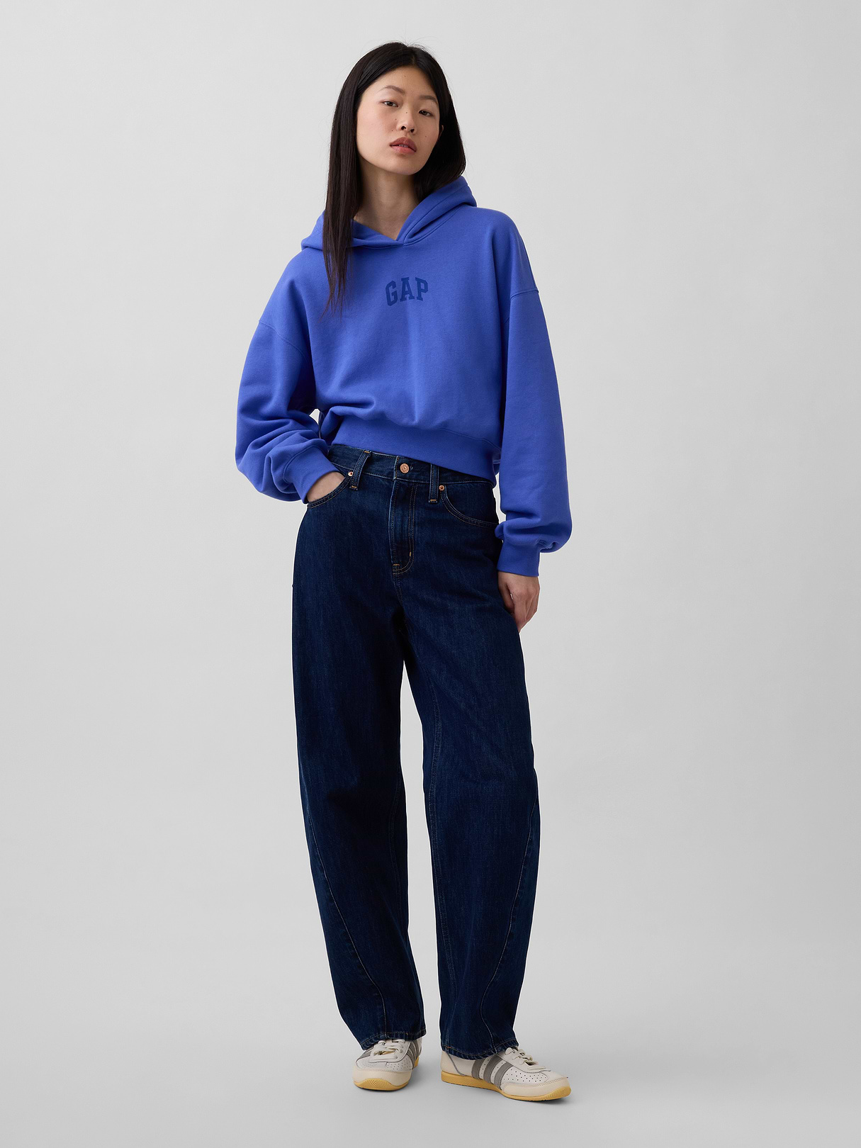 VintageSoft Crop Logo Hoodie - Dazzling blue