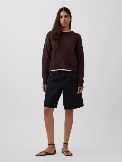 100% Cotton Oversized Crop Sweater - Terra brown