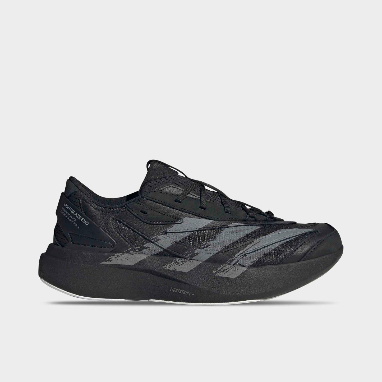 Men's adidas Lightblaze EVO SL Casual Shoes - Core Black/Iron Metallic/Cloud White - Left shoe facing left. Outside of the shoe.