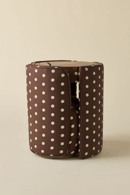 Jane Upholstered Vanity & Stool Set - Brown/Ivory Polka Dot - view 3