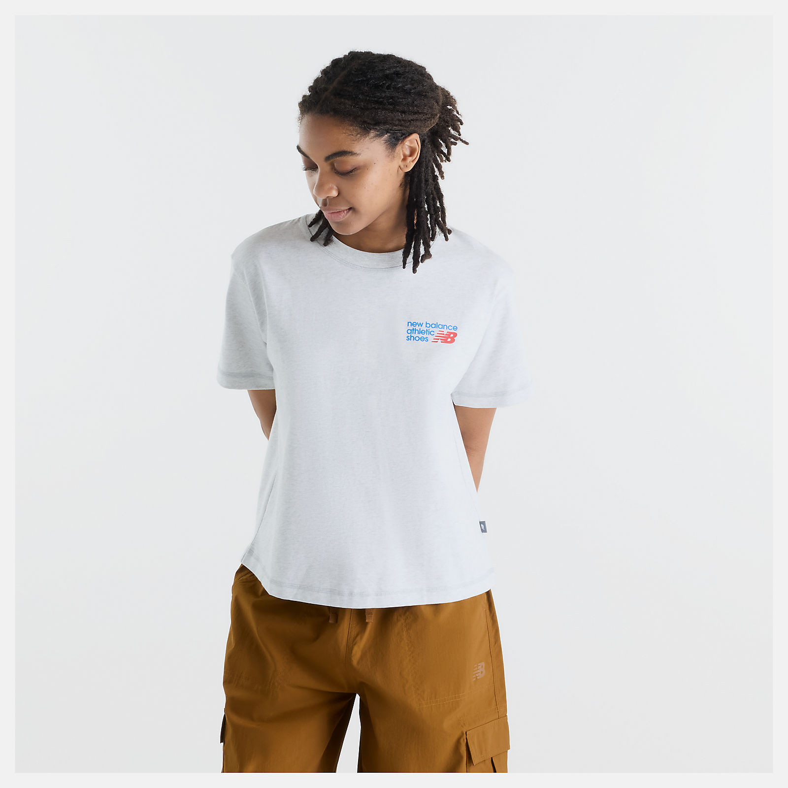 New Balance Athletics Premium Logo Hip Length Relaxed T-Shirt, WT62B7V2AHH