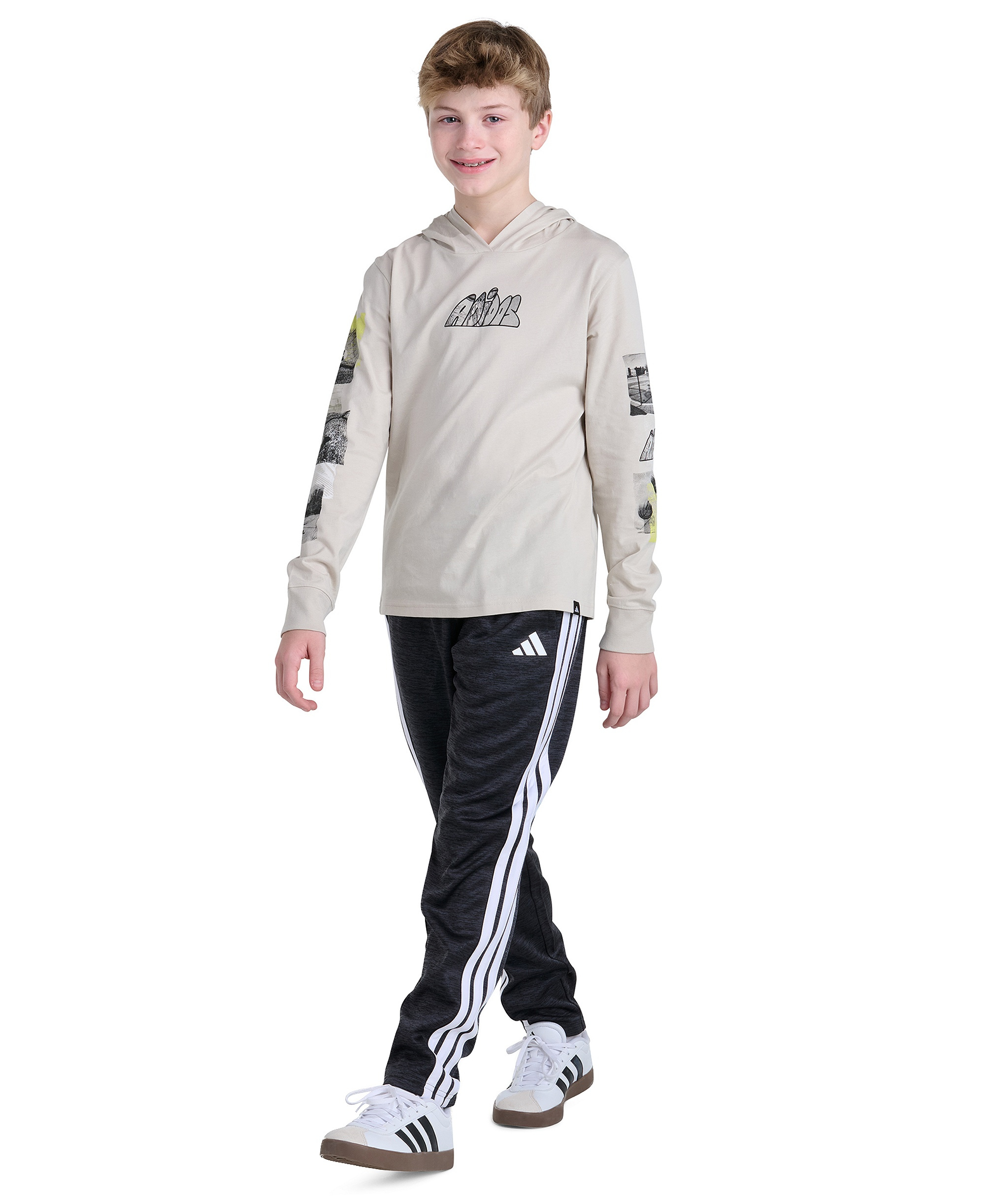 adidas Boys' 8-20 Long-Sleeve Hooded Photoreal Sport T-Shirt - Wonder Alumina