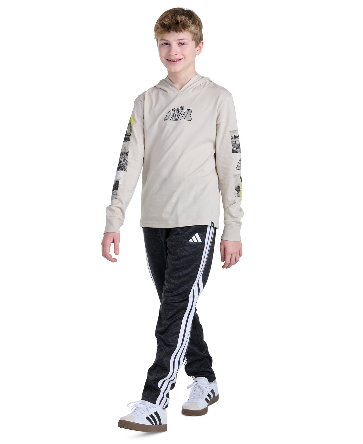 adidas Boys' 8-20 Long-Sleeve Hooded Photoreal Sport T-Shirt - Wonder Alumina