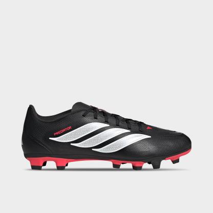 Men's adidas Predator Club Firm Ground/Multi Ground Soccer Cleats - Core Black/Cloud White/Lucid Red - Left shoe facing left. Outside of the shoe.