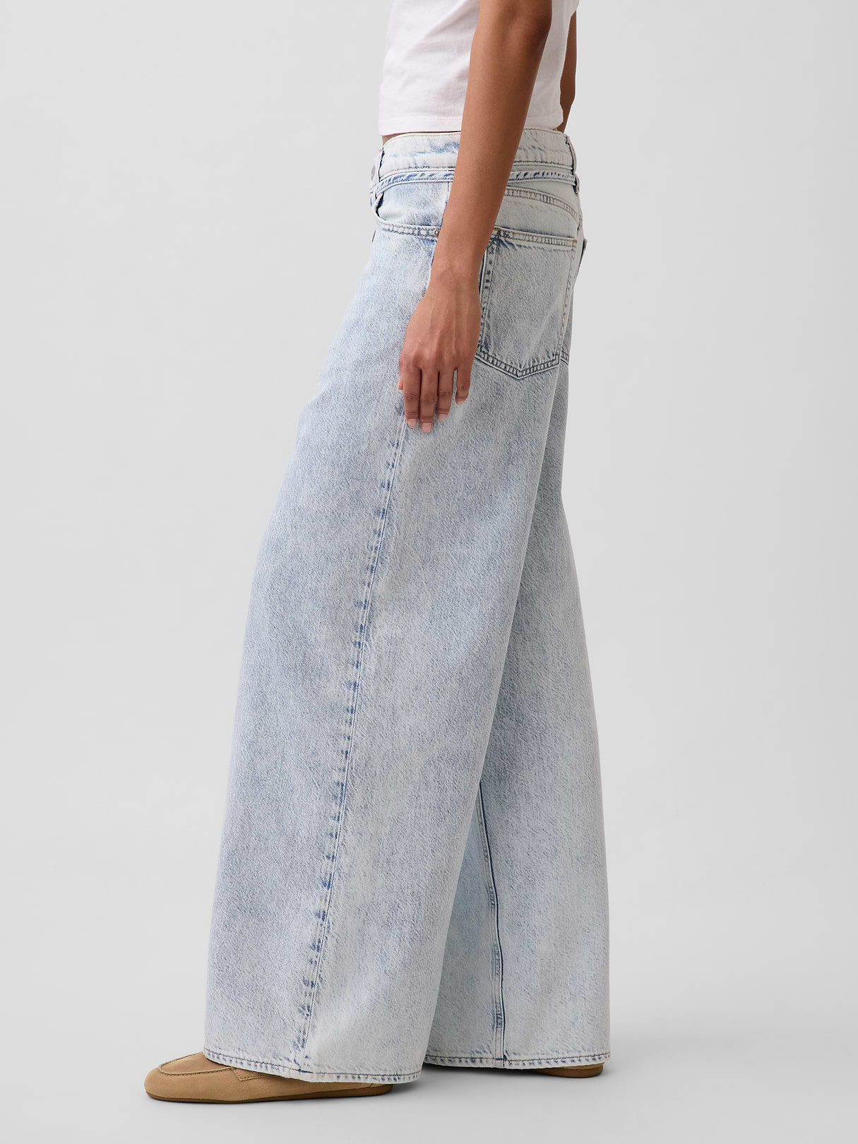 Mid Rise Denim Stripe Baggy Jeans - Light indigo