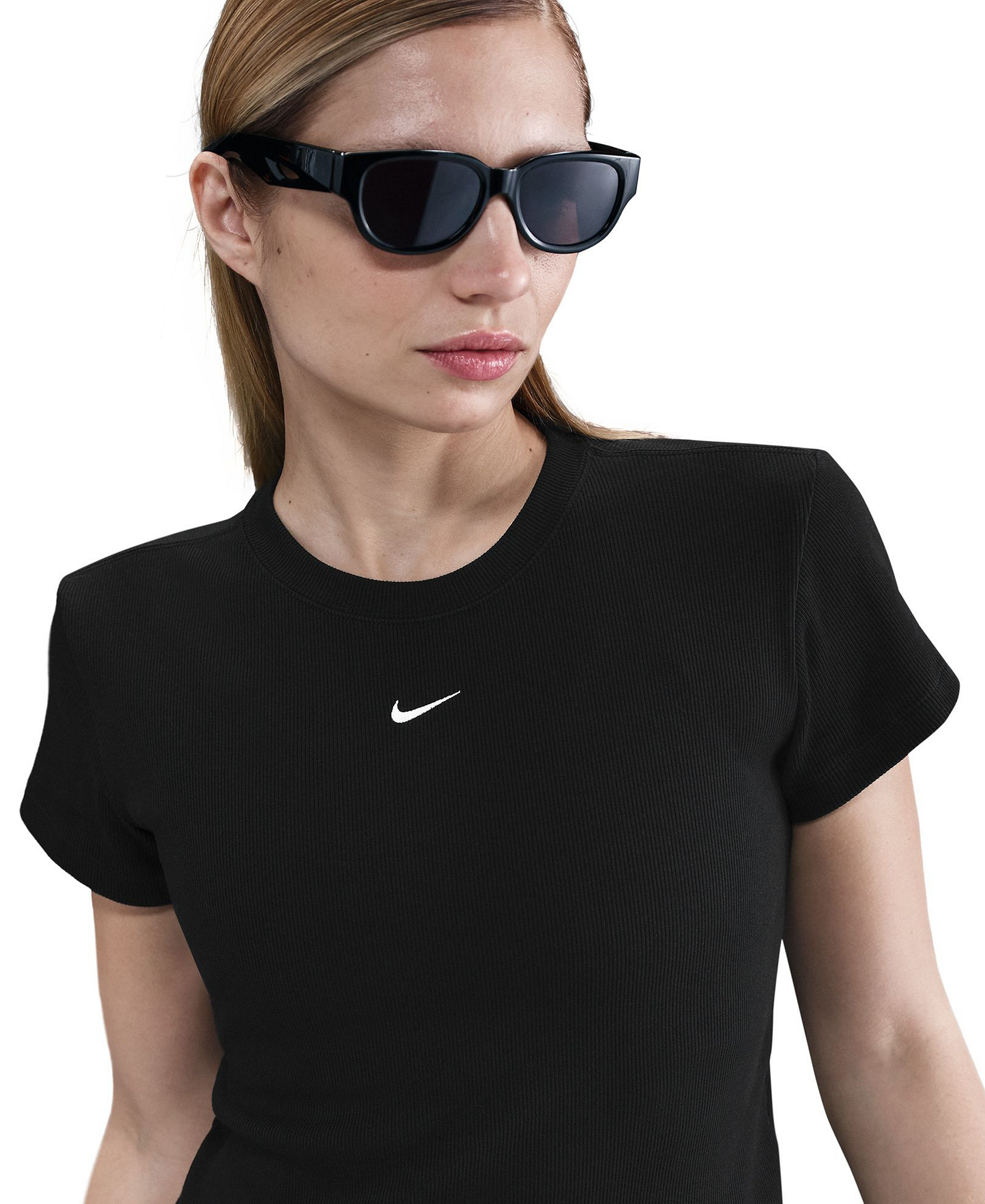 Nike Women's Sportswear Tight Ribbed Short-Sleeve T-Shirt - Black