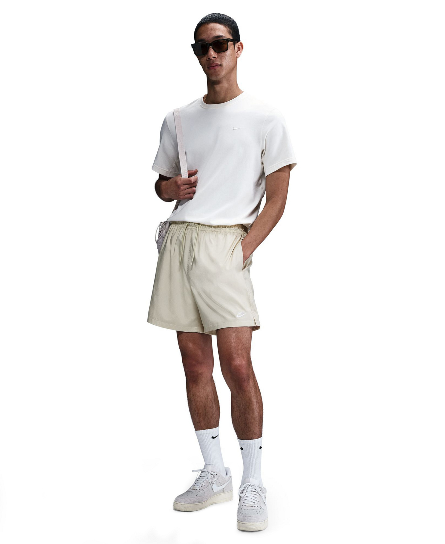 Nike Men's Club Flow Relaxed-Fit Drawstring Shorts - Khaki/White