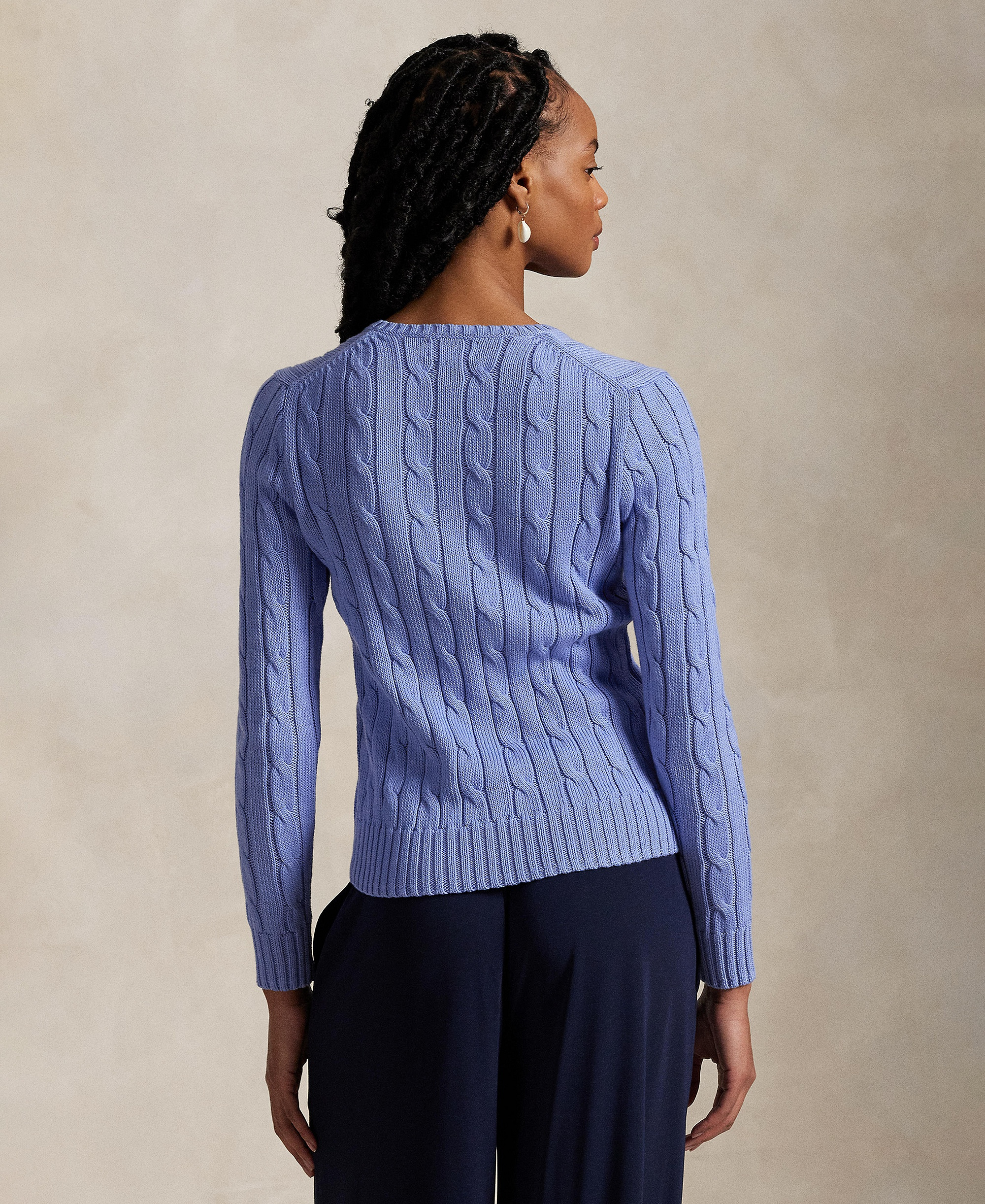 Polo Ralph Lauren Women's Cable-Knit Cotton V-Neck Sweater - New Litchfield Blue