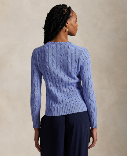 Polo Ralph Lauren Women's Cable-Knit Cotton V-Neck Sweater - New Litchfield Blue