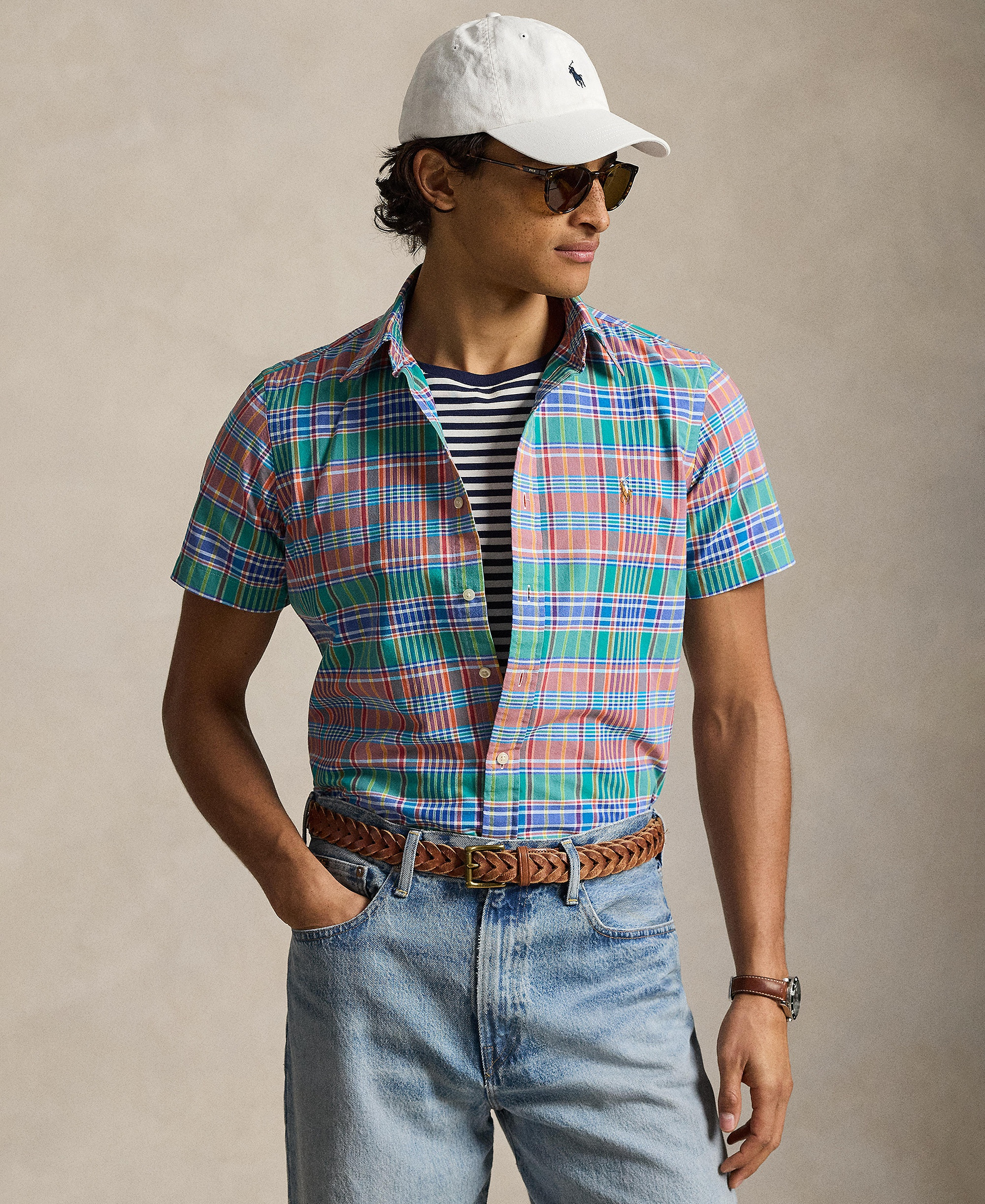 Polo Ralph Lauren Men's Classic-Fit Short-Sleeve Oxford Shirt - Melon Spa Royal Multi