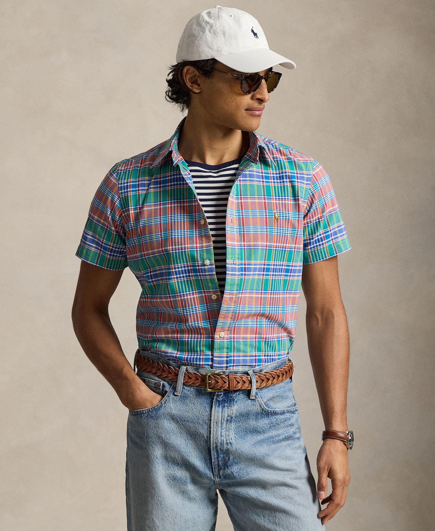 Polo Ralph Lauren Men's Classic-Fit Short-Sleeve Oxford Shirt - Melon Spa Royal Multi