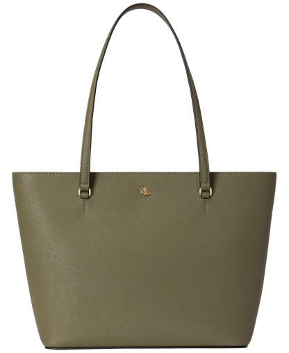 Lauren Ralph Lauren Crosshatch Leather Karly Medium Shopper Tote Handbag - Sage Green