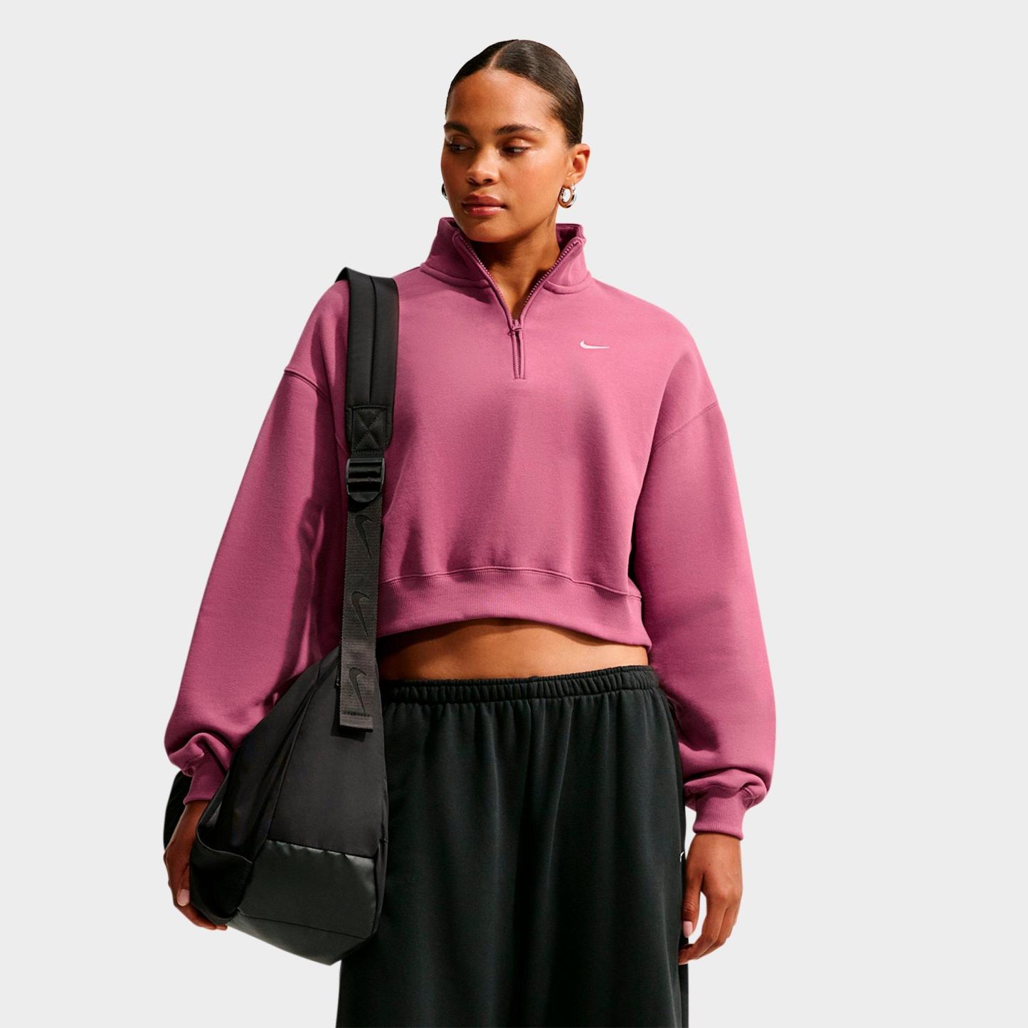 Women's Nithtke Studio Fleece Medium-Weight Oversized Cropped Quarter-Zip Jacket - Pink Smoke/Sail