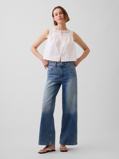 High Rise Stride Wide-Leg Ankle Jeans - Medium indigo