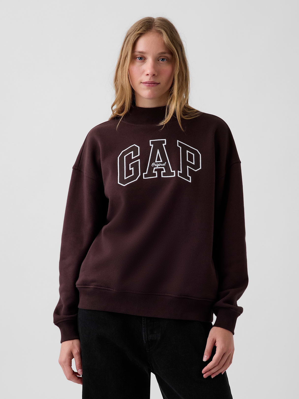 VintageSoft Oversized Mockneck Logo Sweatshirt - Brown