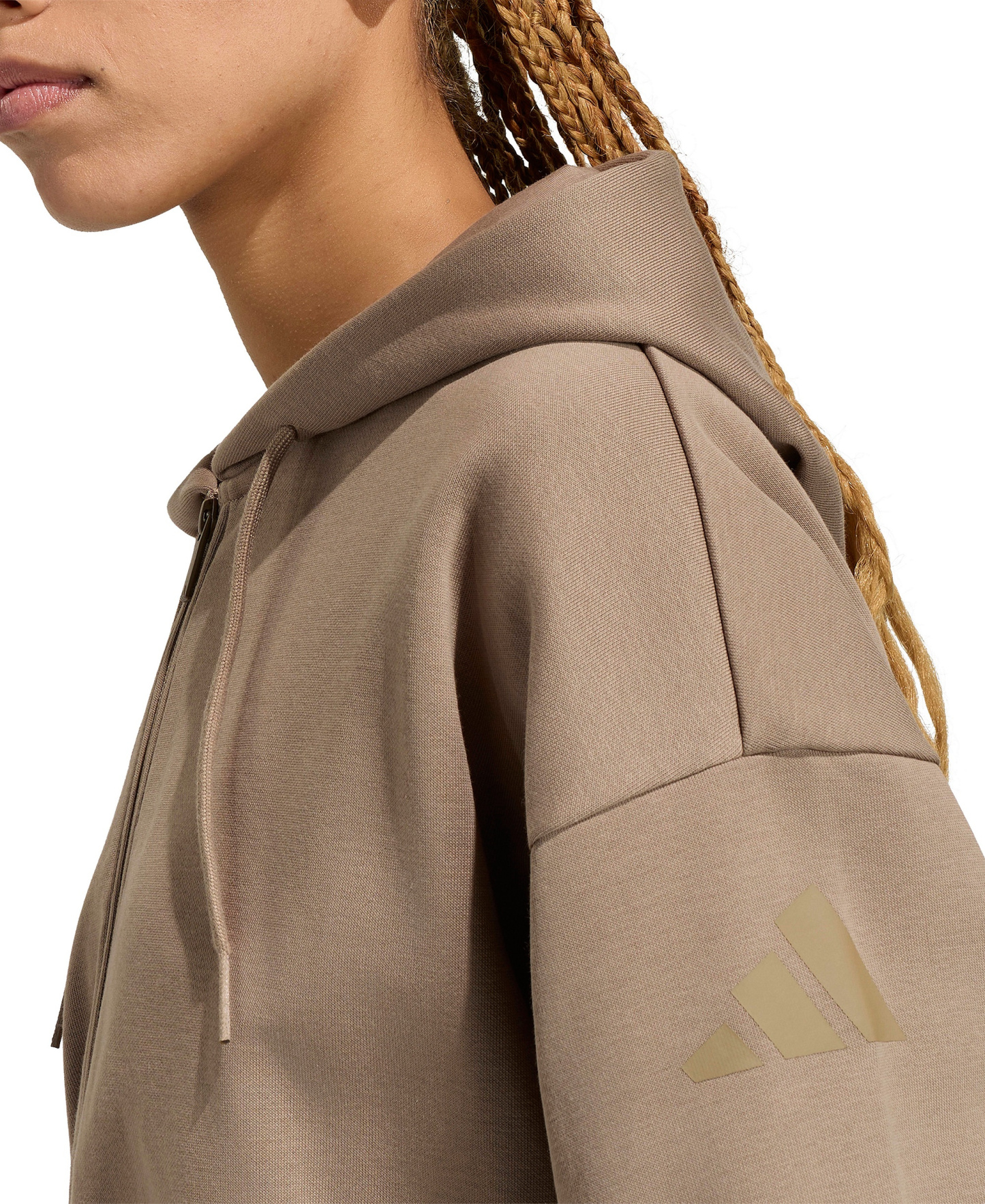 adidas Women's Essentials Contemporary Fleece Full-Zip Hooded Jacket - Khaki Six