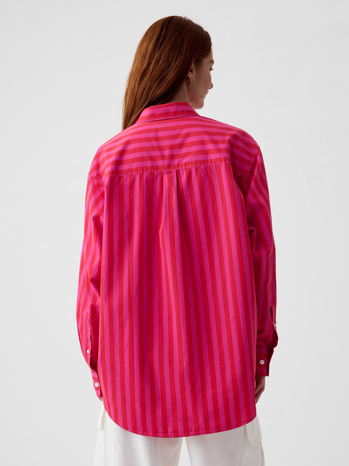 Organic Cotton Poplin Stripe Big Shirt - pink & red stripe