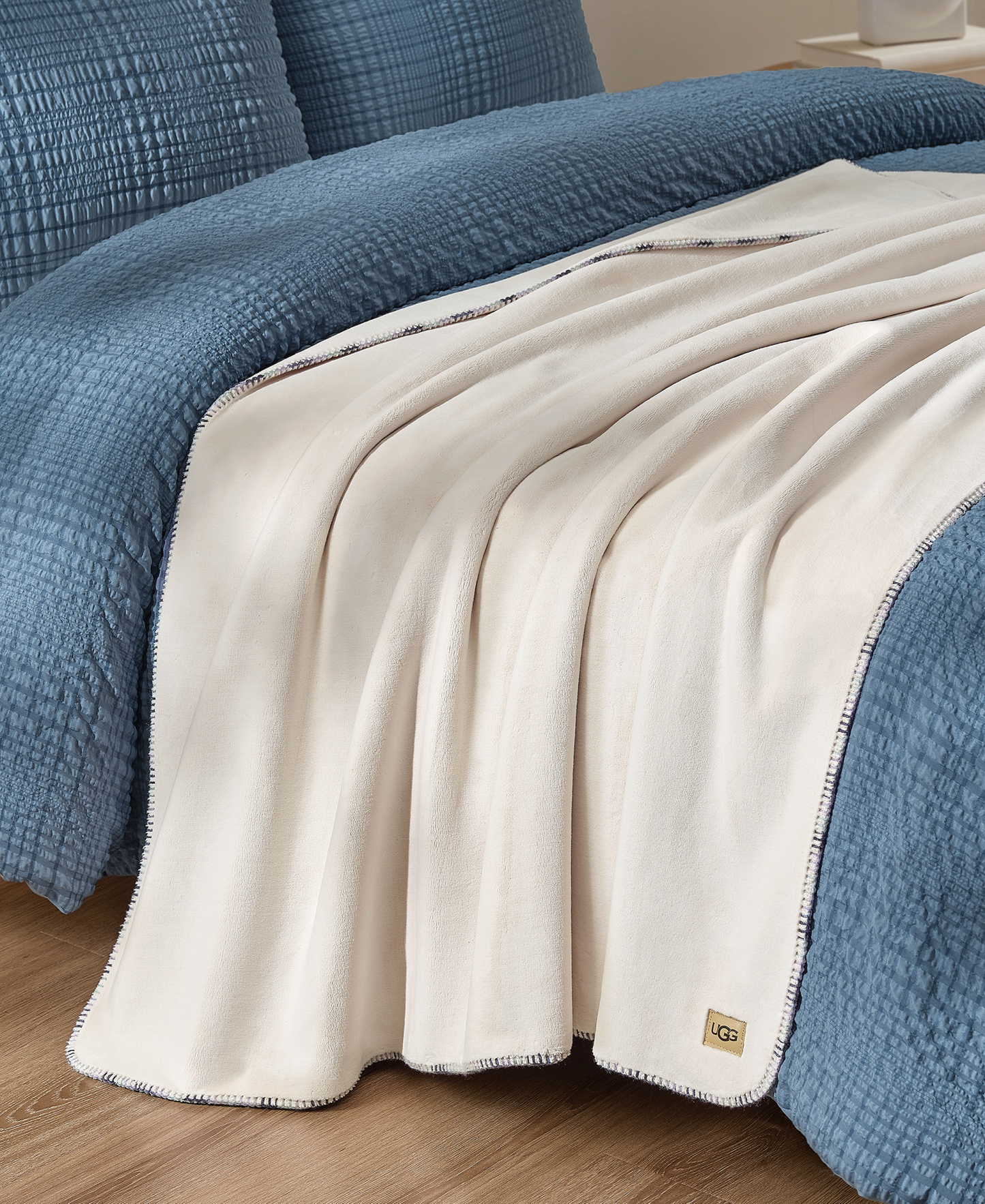 UGG® Coco Lightweight Throw, 50" x 70" - Snow Blue Embroidered