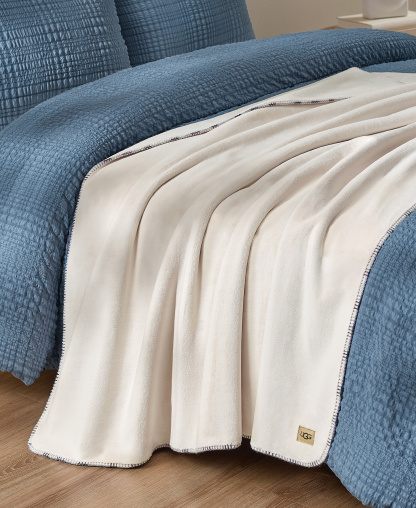 UGG® Coco Lightweight Throw, 50" x 70" - Snow Blue Embroidered
