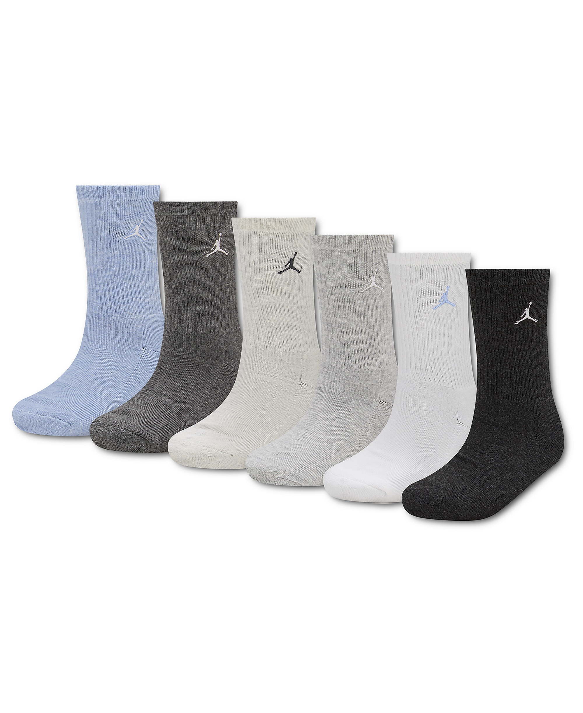 Jordan Boys' and Girls' 5-11 Everyday Essentials Crew Socks, 6-Pack - Aluminuim Heather