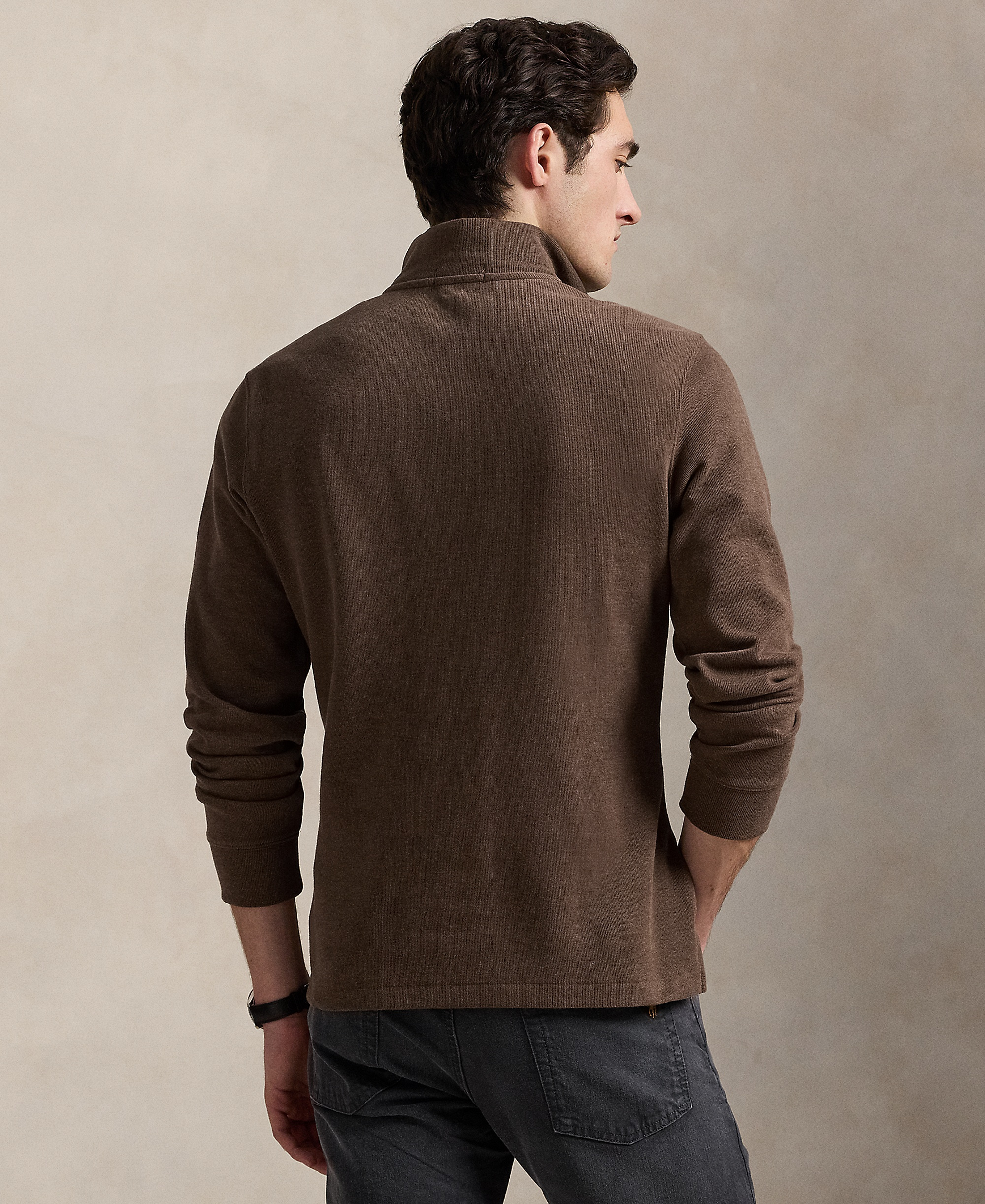 Polo Ralph Lauren Men's Estate-Rib Cotton Quarter-Zip Sweater - Nutmeg Brown Heather