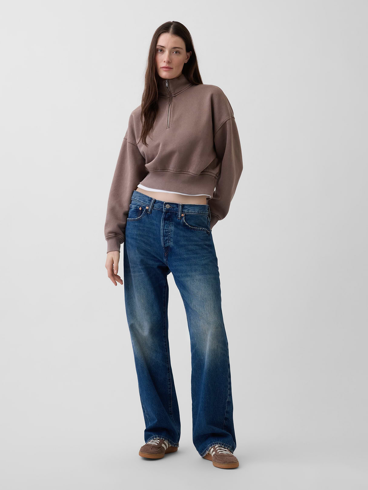 VintageSoft Oversized Half-Zip Wedge Pullover - Plymouth rock brown wash