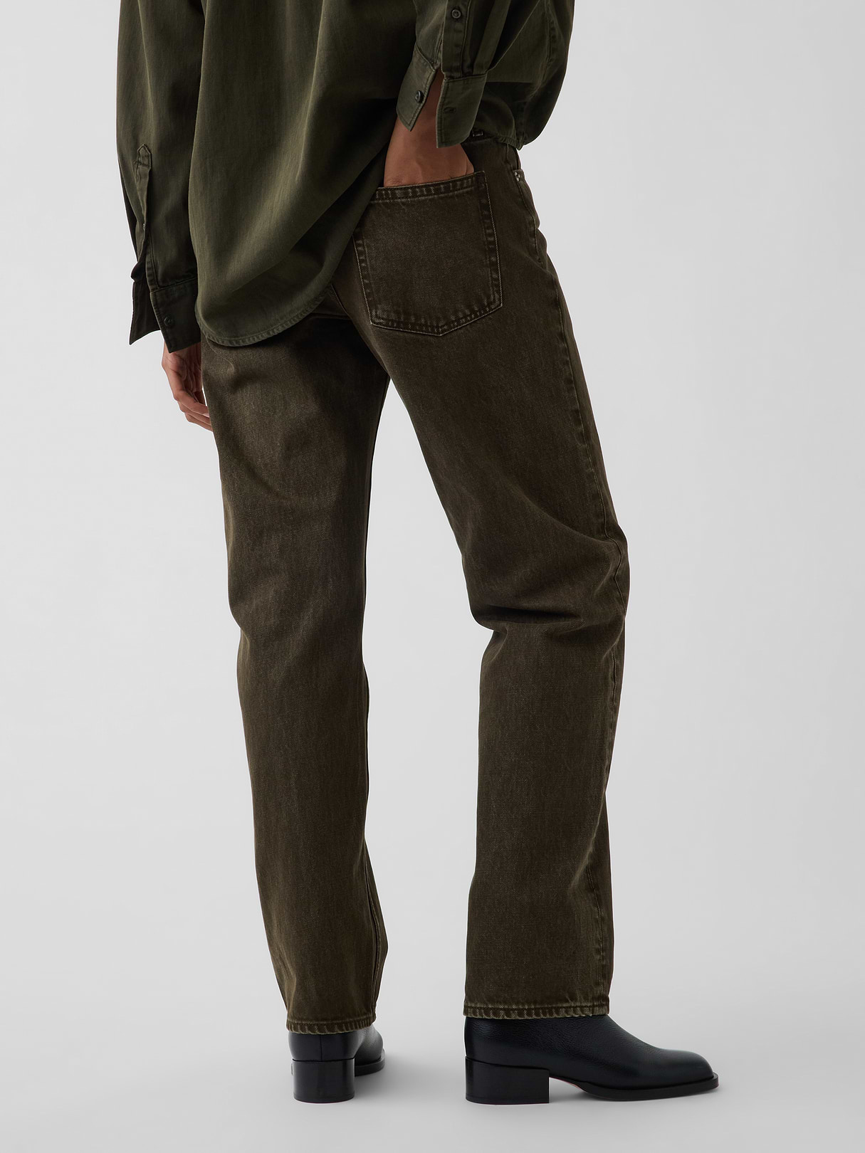 Mid Rise Straight Taper Jeans - Bamboo green