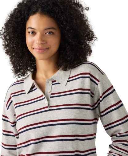 Levi's Premium Women's Long-Sleeve Polo Sweater - Jade Stripe Light Grey Heather