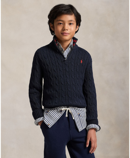 Polo Ralph Lauren Big Boys Cable-Knit Cotton Quarter-Zip Sweater - Navy