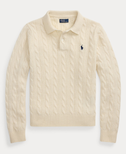 Polo Ralph Lauren Women's Cable-Knit Long-Sleeve Wool-Cashmere Sweater - Authentic Cream