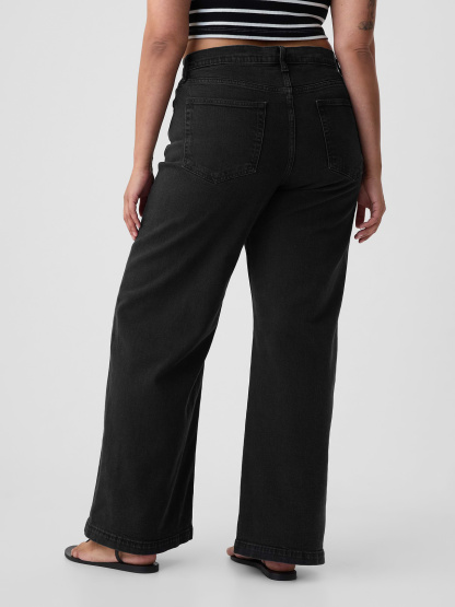 High Rise Stride Wide-Leg Jeans - Washed black