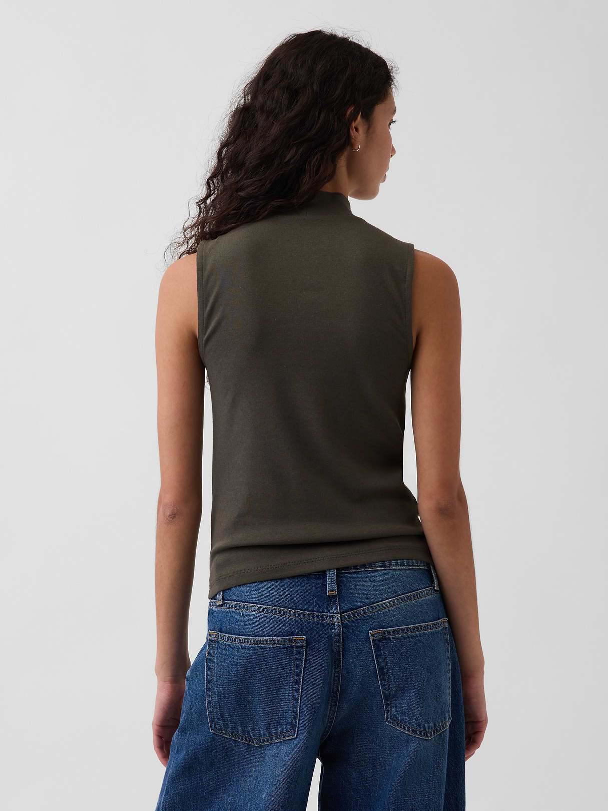 Modern Mockneck Tank Top - Bamboo green