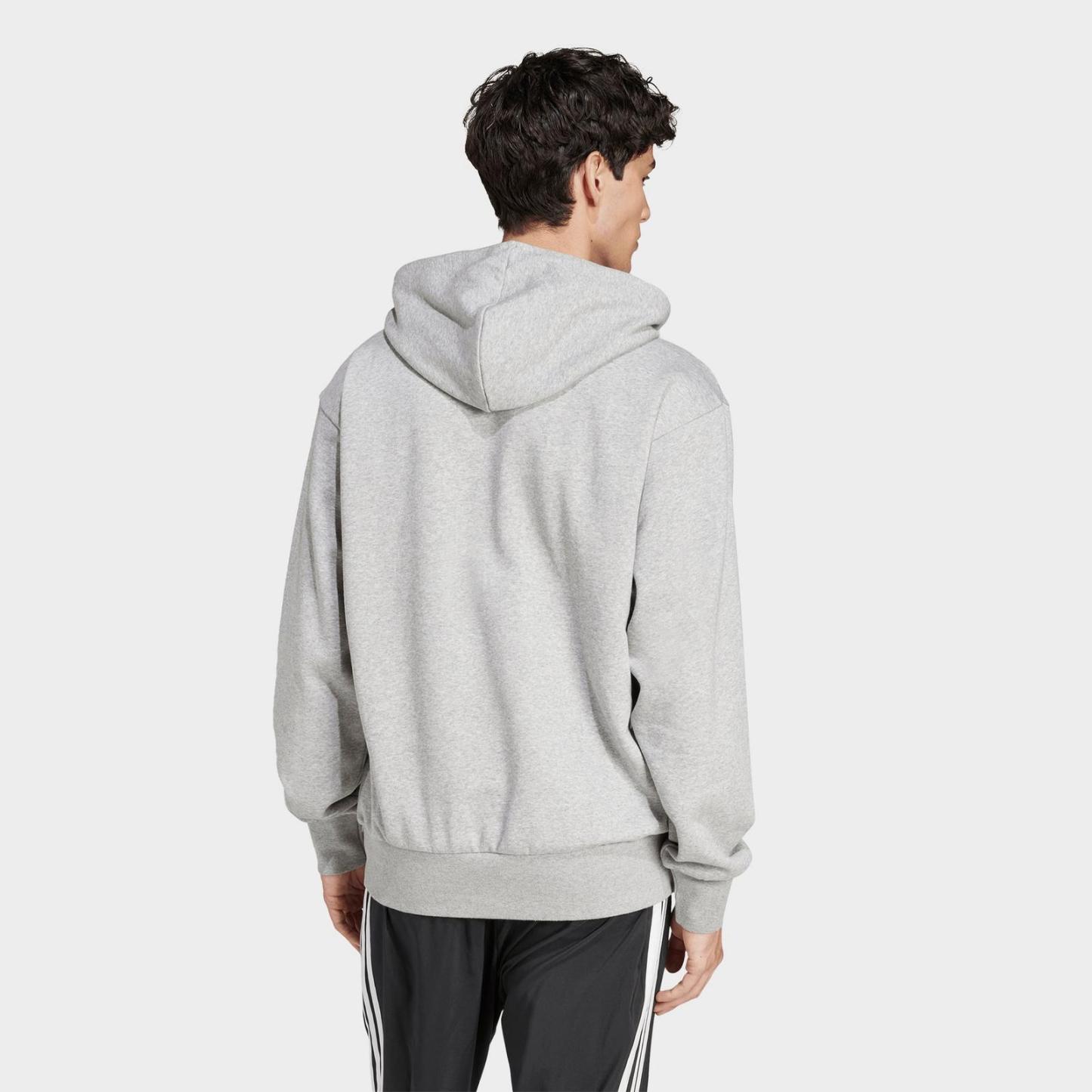Men's adidas Essentials Feelcozy Fleece Pullover Hoodie - Medium Grey Heather/Black - view 3