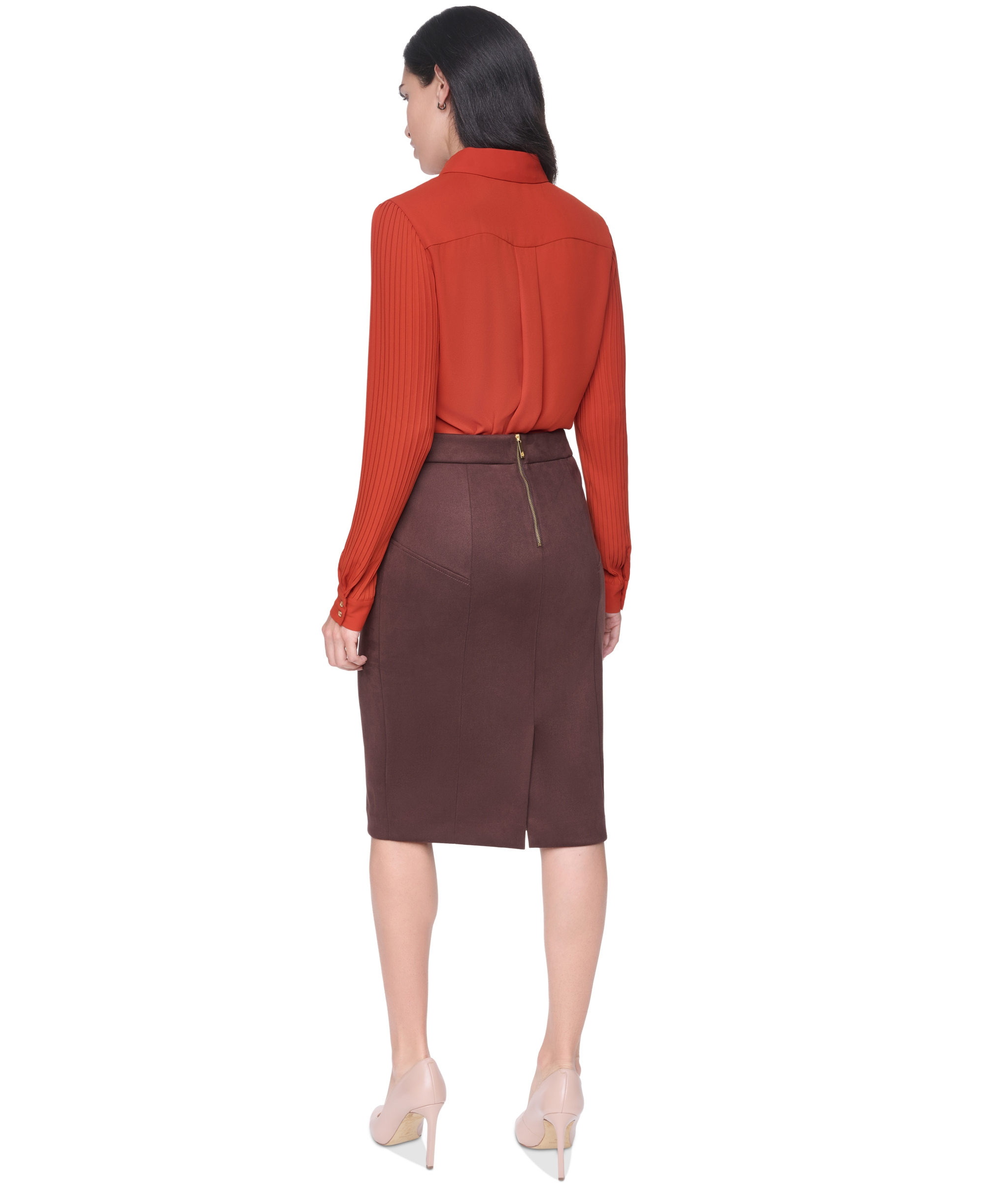 Tommy Hilfiger Women's Long-Sleeve Button-Front Pleated-Sleeve Blouse - Paprika