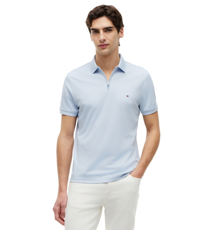 Tommy Hilfiger Men's Performance Oxford Zip Regular-Fit Polo Shirt - Breezy Blue/White