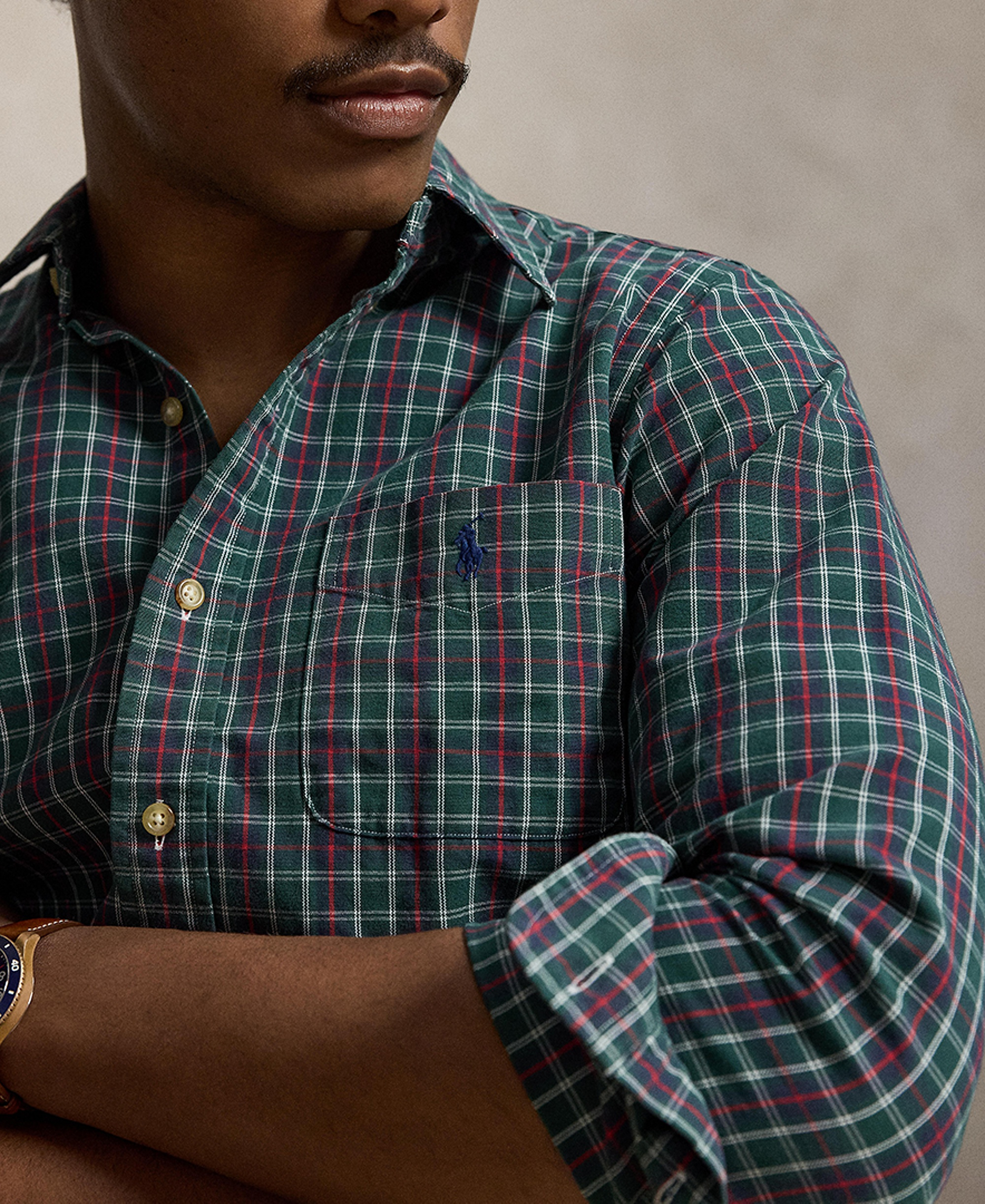Polo Ralph Lauren Men's Classic-Fit Plaid Brushed Oxford Shirt - Green Navy Multi