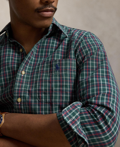 Polo Ralph Lauren Men's Classic-Fit Plaid Brushed Oxford Shirt - Green Navy Multi