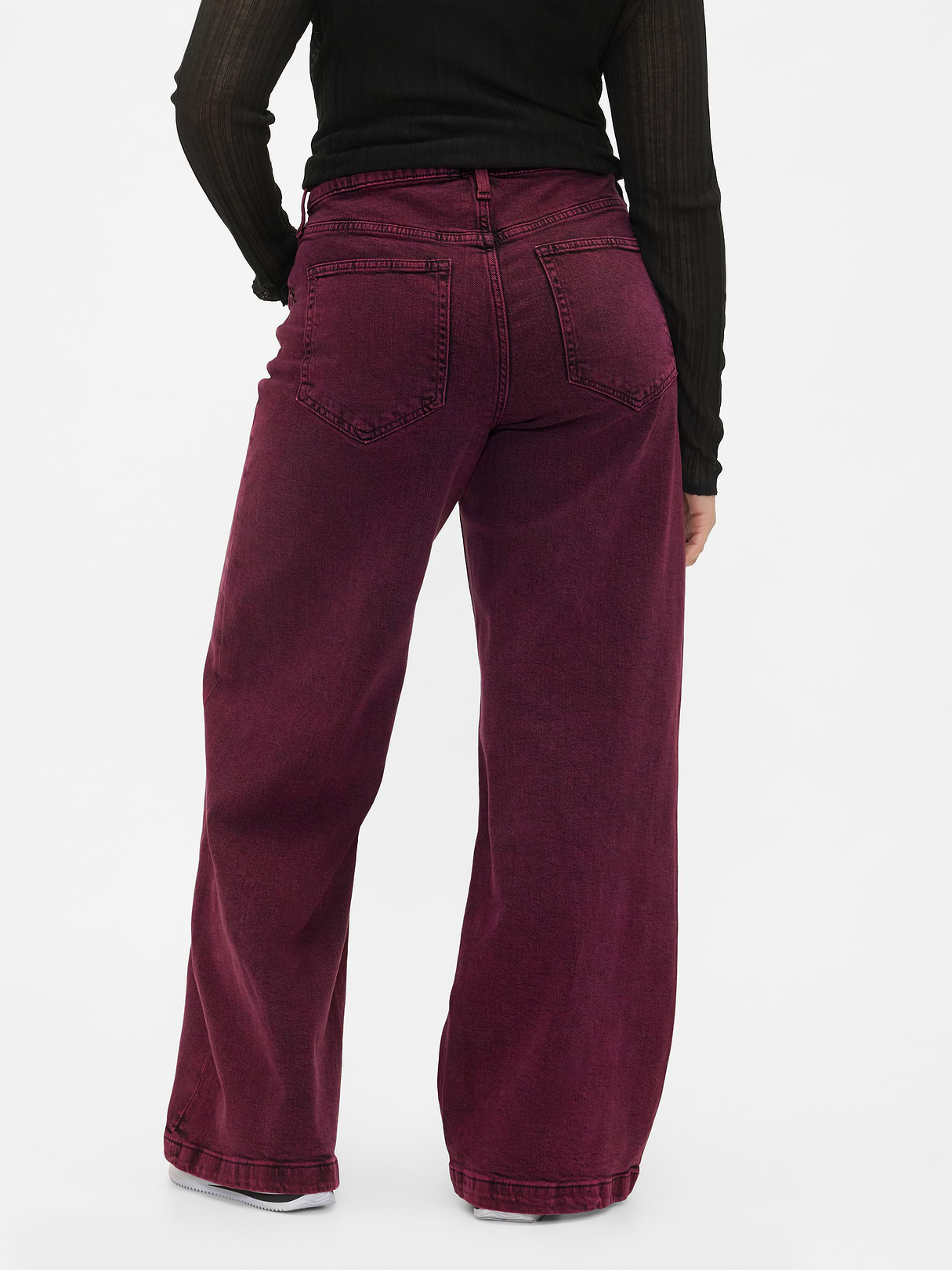 High Rise Stride Cuffed Wide-Leg Jeans - Red