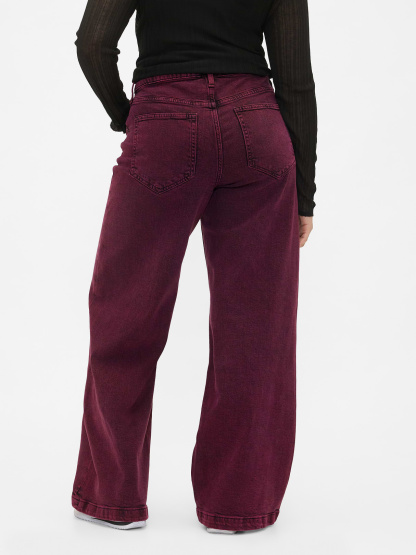 High Rise Stride Cuffed Wide-Leg Jeans - Red