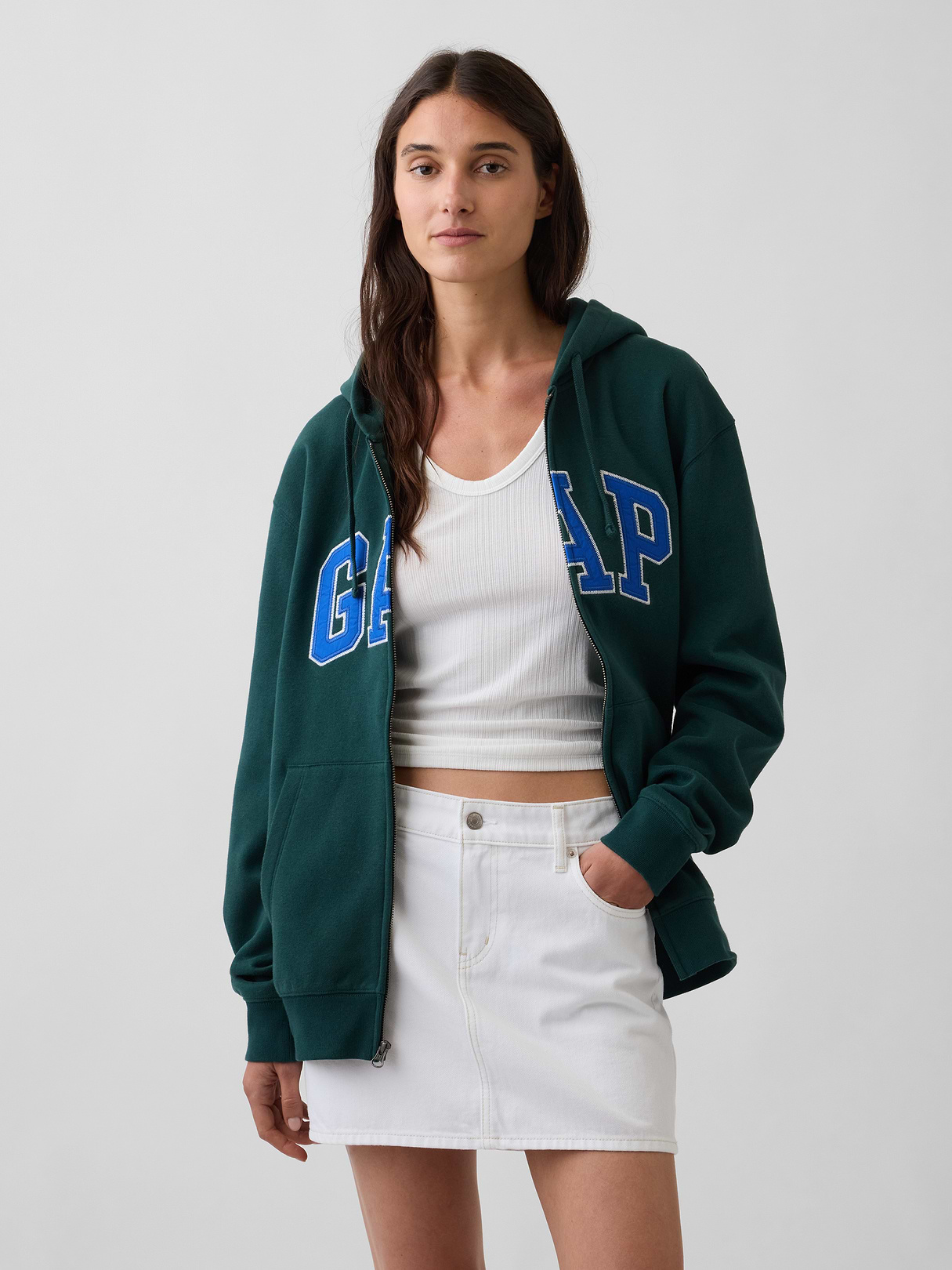 Adult VintageSoft Arch Logo Zip Hoodie - Deep hunter green