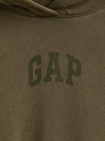 VintageSoft Crop Logo Hoodie - Black moss green wash